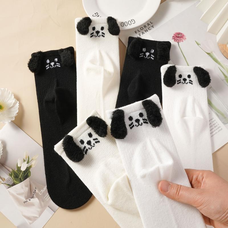 3D Cartoon Cute Comfortable Breathable Antibacterial and Deodorizing Socks for Women Featuring Horses Bears Dogs Cats and Pandas