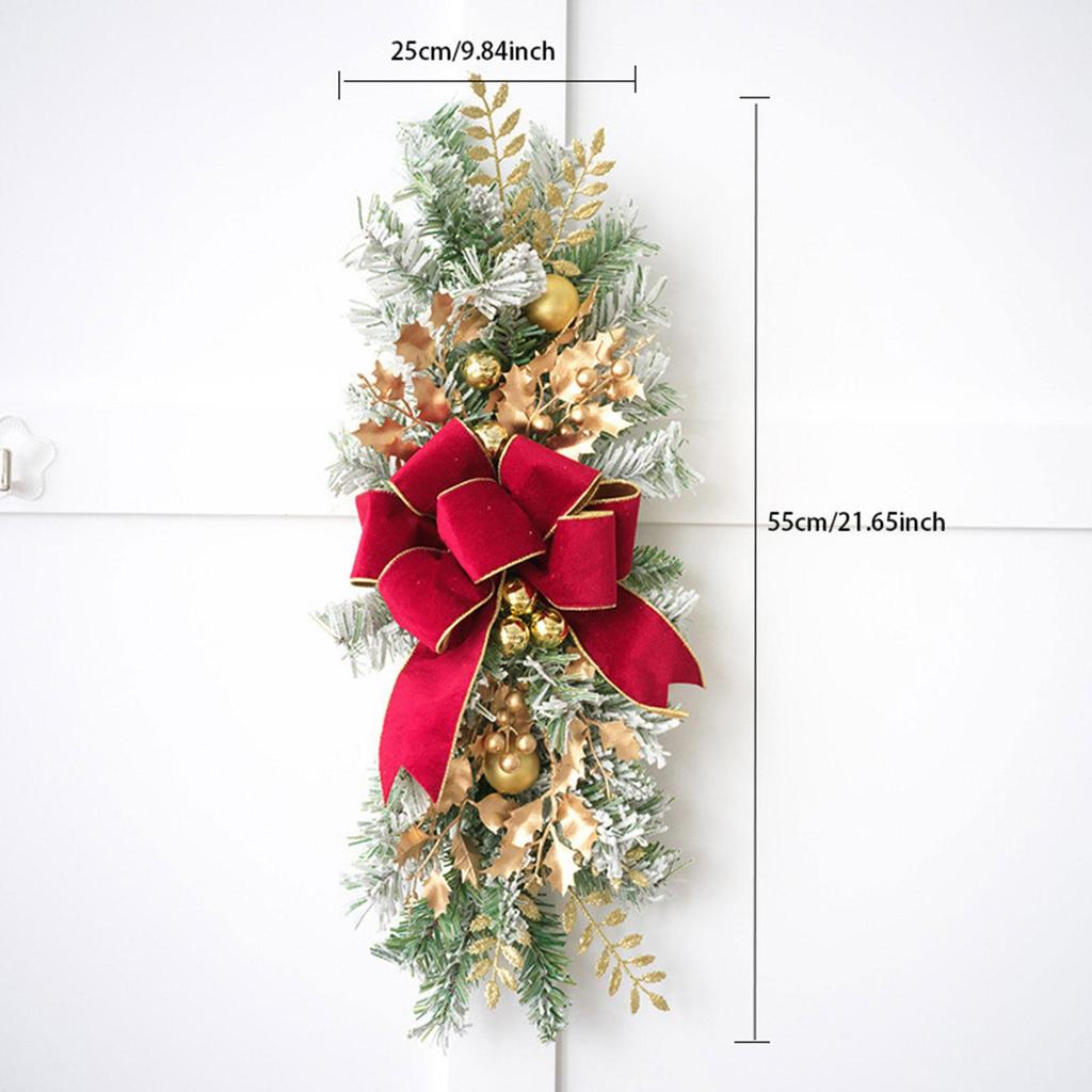 Christmas Door Swag Artificial PP Material Decorative Wreath with Bow Ornament Luxury Garland for Outdoor Home Holiday