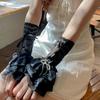 Lace Arm Warmers with Ruffles & Bows, Balletcore Lolita Long Fingerless Gloves for Women, Sweet Gothic Cosplay Costume Accessories