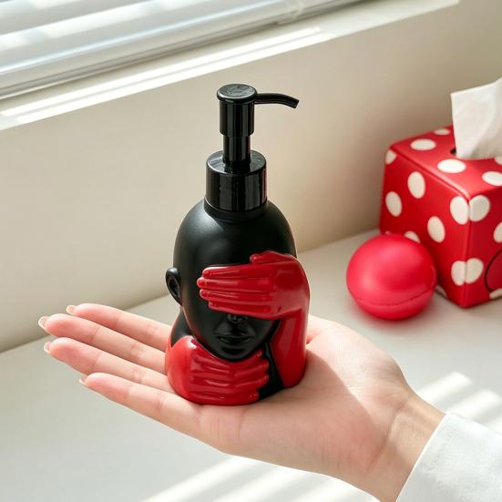 200ml Dispensing Bottle, Smooth Foaming Artistic Black Red Design Soap Bottle, Large Capacity Soap Dispenser for Bathroom Decor