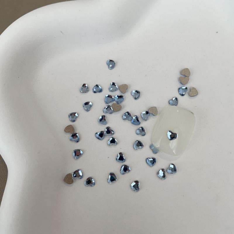 50PCS Mini Love Heart Diamond Nail Decoration Super Sparkling Flat Bottom Diamond Colorful Small Peach Heart Explosion Spark
