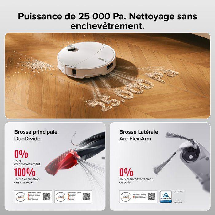 Aspirateur Robot Laveur - Roborock Qrevo Curv 2 ProX - Autonomie 180 min - 25 000 Pa - Navigation LiDAR - Collecteur 470 ml