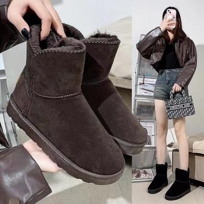 Schneestiefel Damen Kurze Röhre Neue Winterstiefel Flacher Absatz Fleecegefüttert Dicke Kurze Damen Baumwollschuhe Baumwollstiefel