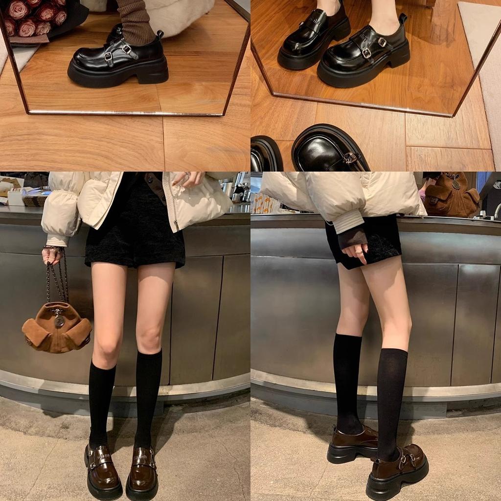 Grape mother studiolee A miu double buckle with round head British style platform versatile loafer small leather shoes single shoes women