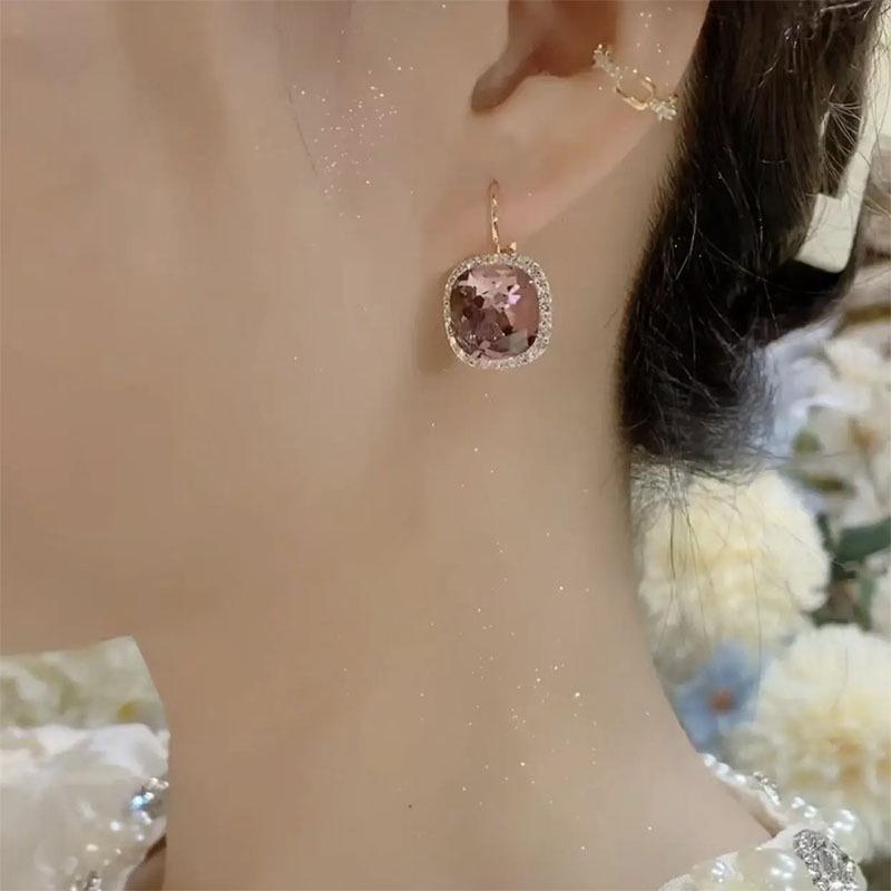 Luxury Purple Crystal French Retro Square Earrings