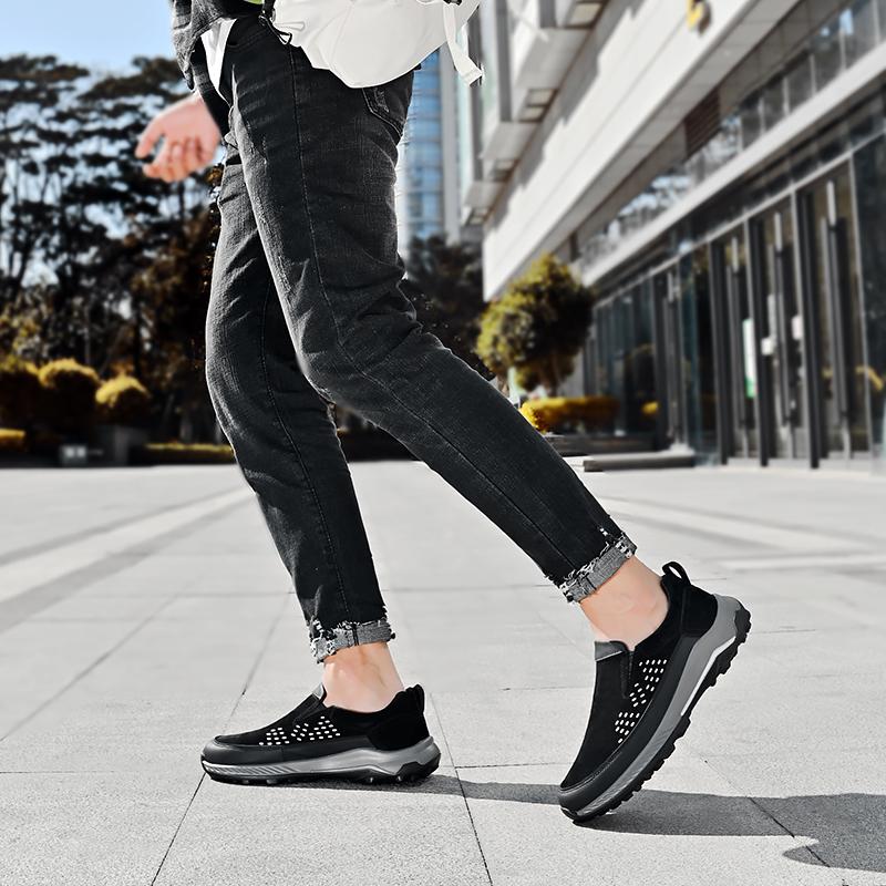 Men Breathable Casual Shoes Outdoor Plus Size Fashion Sneakers Lace-up Split Leather Comfortable Walking Sport Shoes