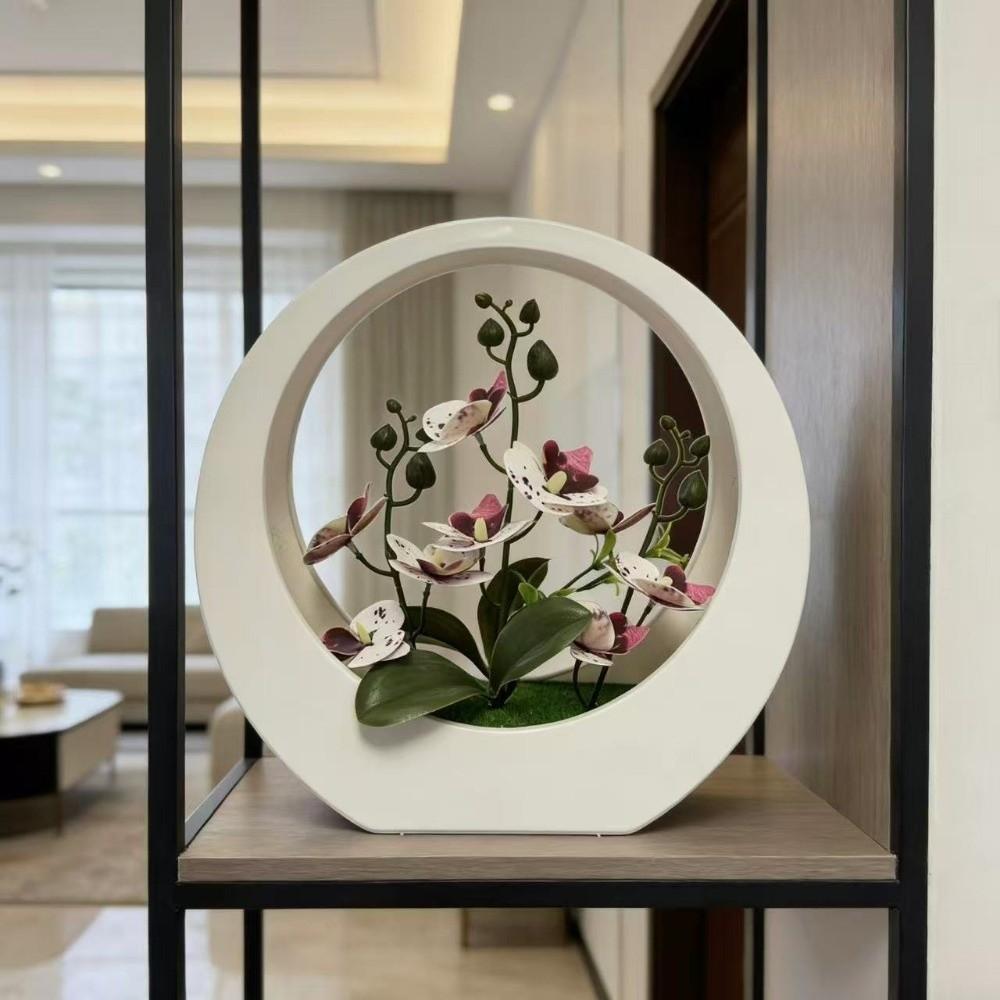 Ornaments Artificial Orchid Pot Plant Decorative Floral Art Moon Shape Imitation Flower Bonsai Home Decor