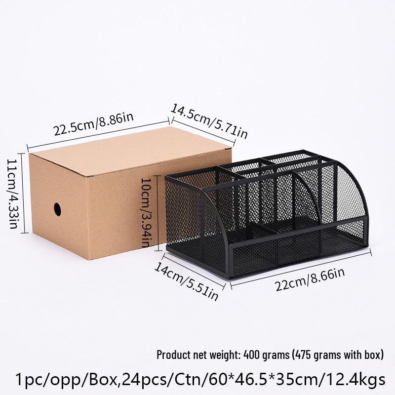 Multi-Functional Seven-Grid Metal Pen Holder and Desktop Organizer