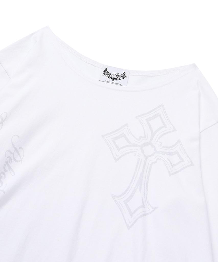 Gillaakaibeu One Shoulder Graphic Long Sleeve_White