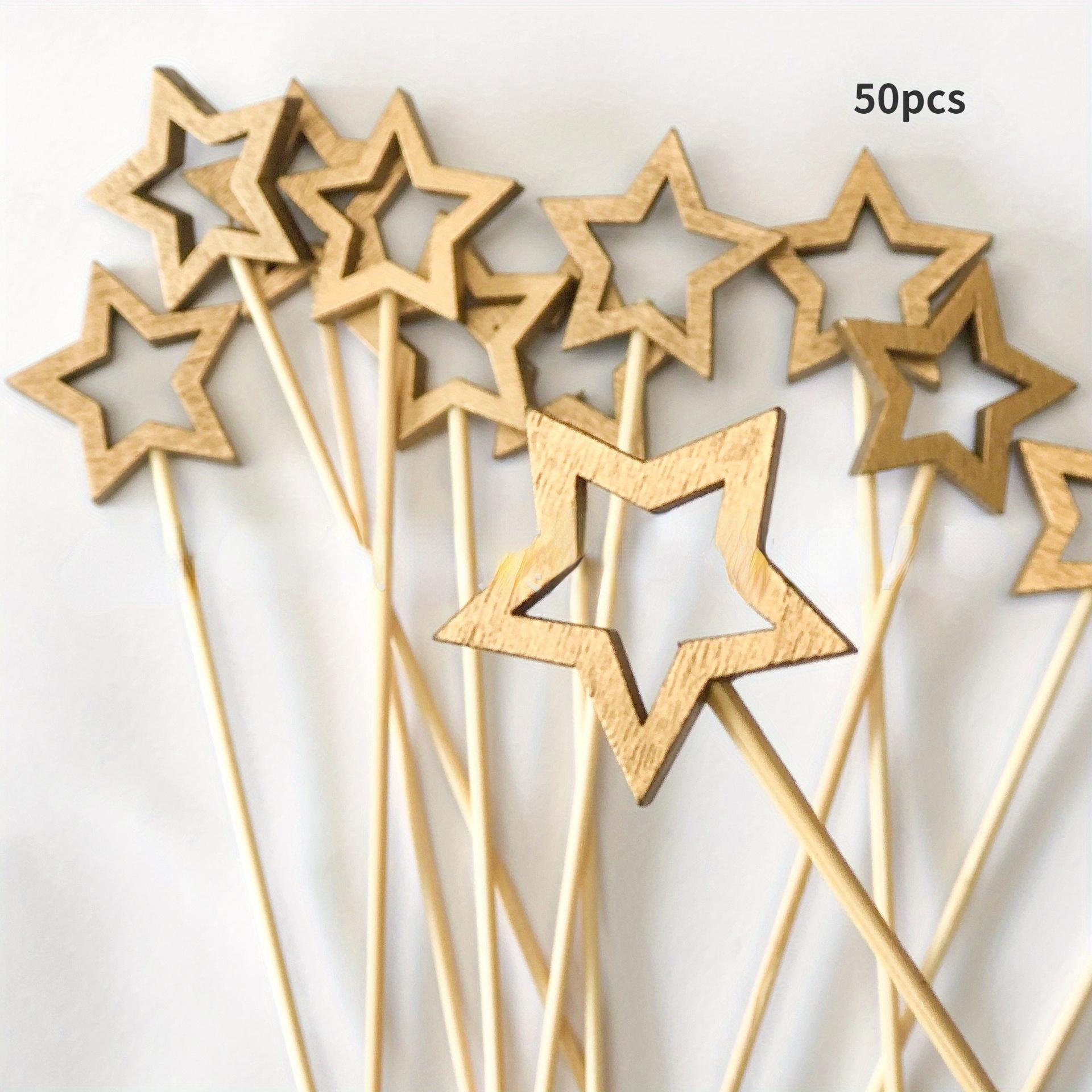 

50 шт. бамбуковых десертных вилок со звездами, одноразовые шпажки для фруктов для рождественской вечеринки и праздничных случаев 50pcs золотистый