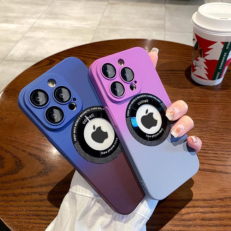 Gradient Silicone Wireless Charge Phone Case For Iphone 11 12 13 14 Pro Max 14plus 14pro Magnetic Logo Hole Lens Protector Cover