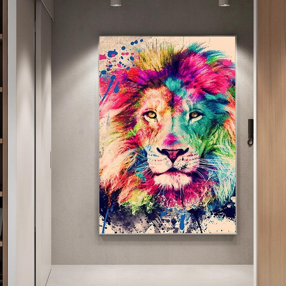 Colored lion wall art graffiti paintings for interior decoration posters and hd pictures for decor living room canvas painting