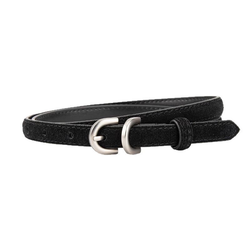 

Cowhide Alloy Pin Buckle Double Ring Women s Belt Trendy Frosted Reverse Velvet High-quality Versatile Jeans Belt Thin Belt for Women 105cm