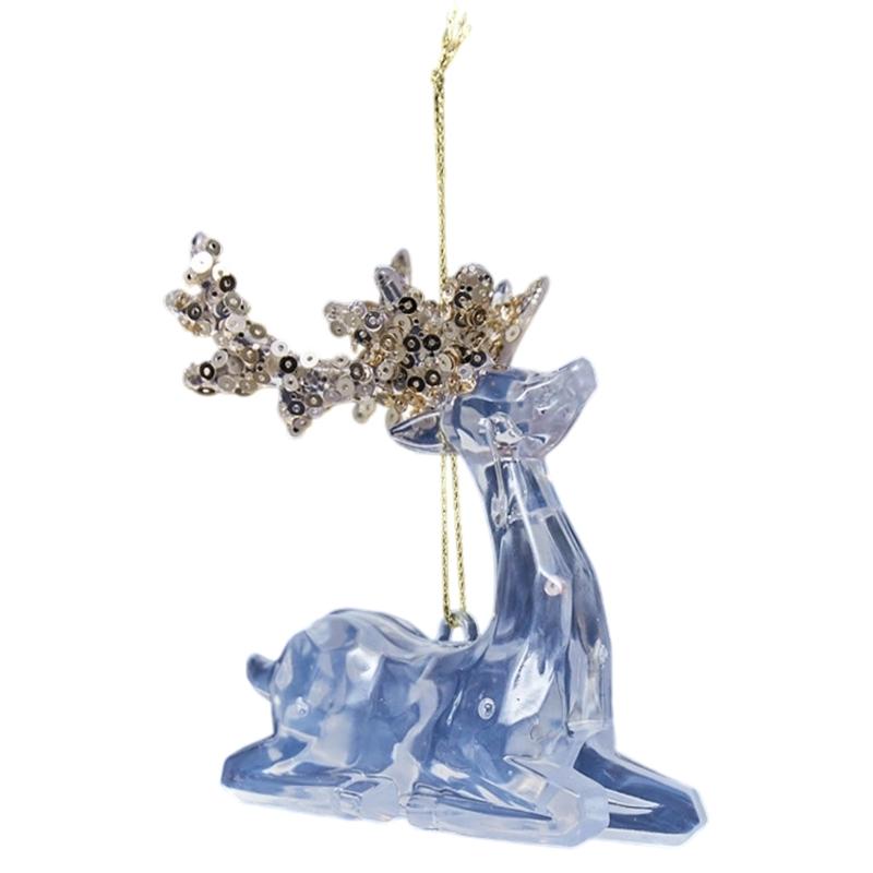 Clear Acrylic Deer Snowflake Christmas Tree Hanging Ornament with Sparkling Glitters Design for Festival Decors