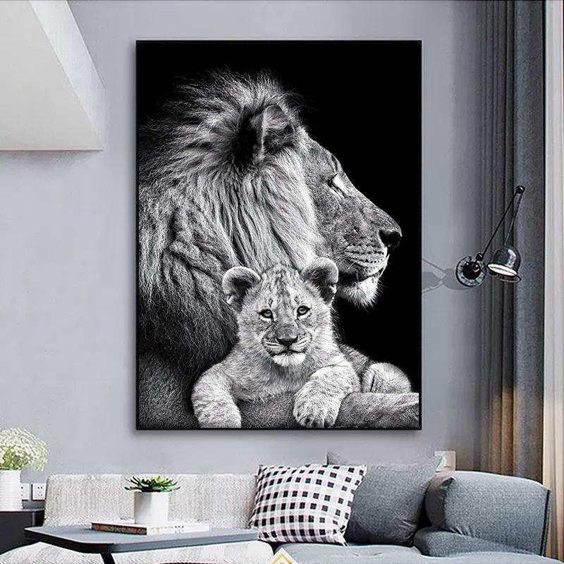 Modern Lion Family Wall Art Canvas Painting Print Posters Nature Animal Tiger Mural Pictures for Living Room Home Decoration