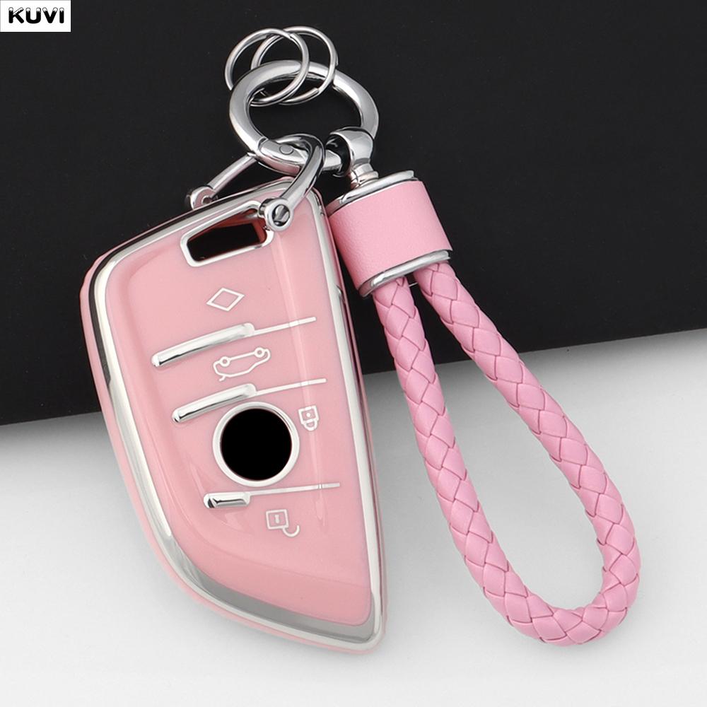 Pink Tpu Car Key Case Cover Shell Fob Keychain For Bmw X1 X3 X5 X6 X7 1 3 5 6 7 Series G20 G30 G11 F15 F16 G01 G02 F48 Keyless