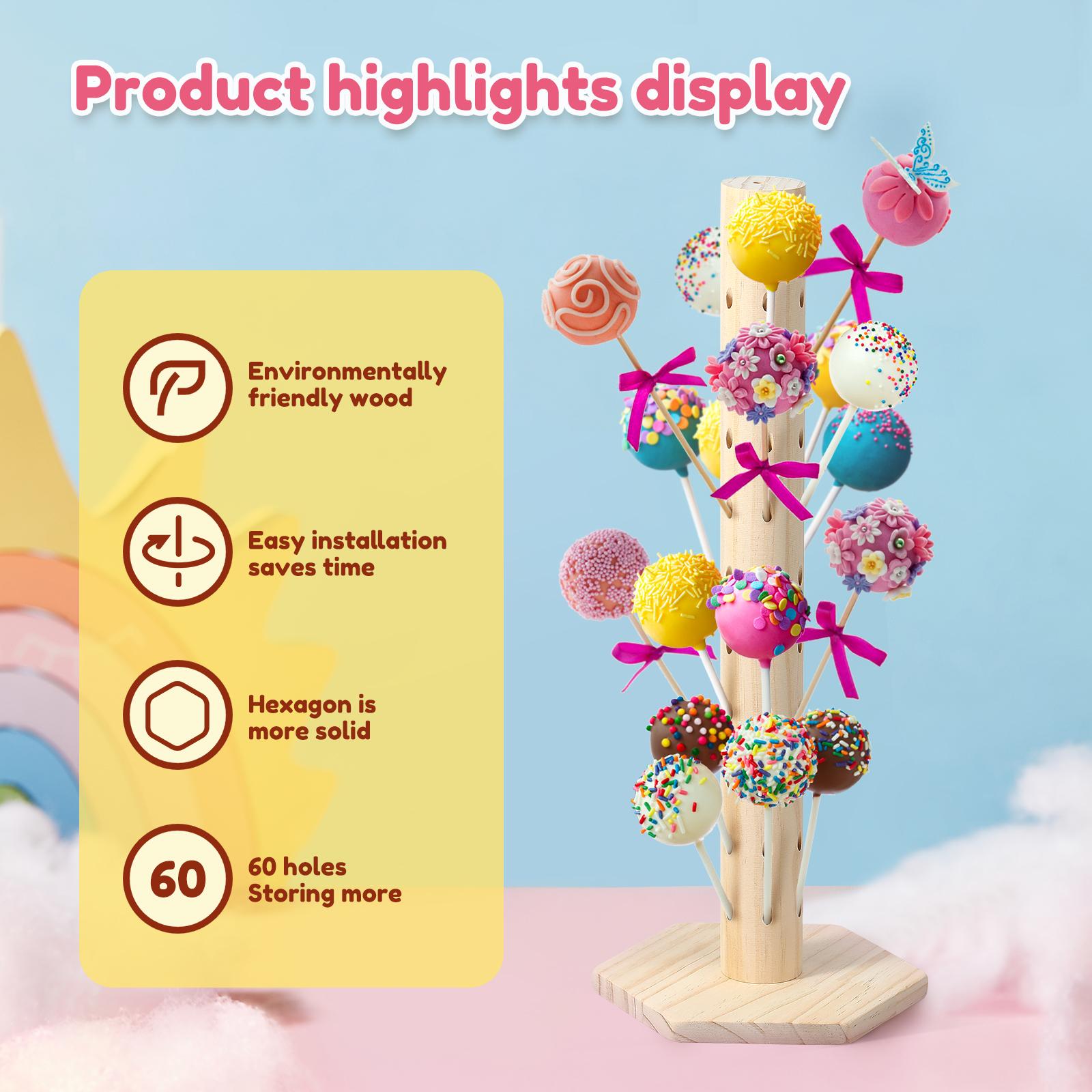 Multi-Tier Lollipop Stand 60 Holes Lollipop Holder Wood Stand Cake Pop Candy Holders for Wedding Party Lollipop Display Stand