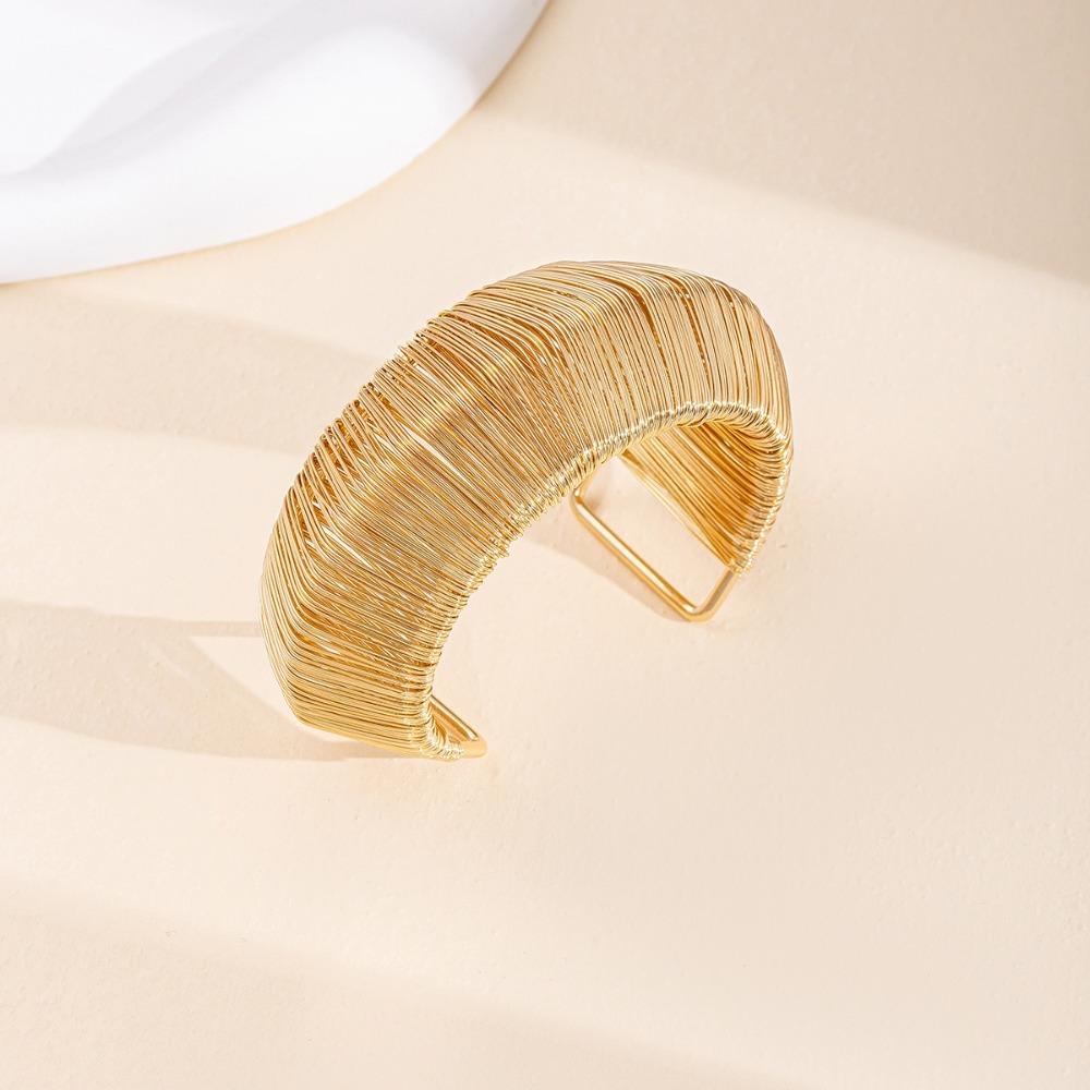 Geometry Metal Wire Drawing Bangle Hollow Out Vintage Bracelet Exaggerated Bracelet  Gift