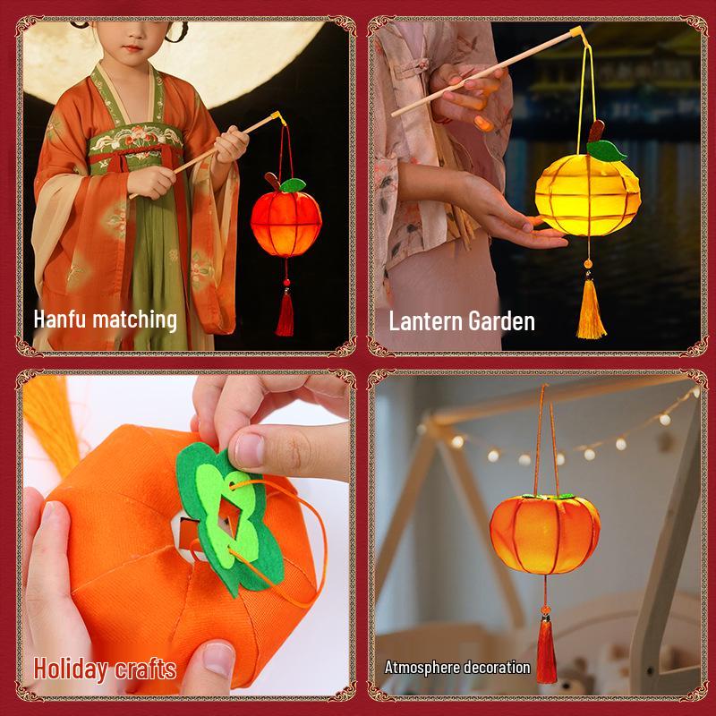 Children's Mid-Autumn Festival Persimmon Lantern DIY Kit – Wooden Fruit Design, Ancient Style Hanfu Photo Prop
