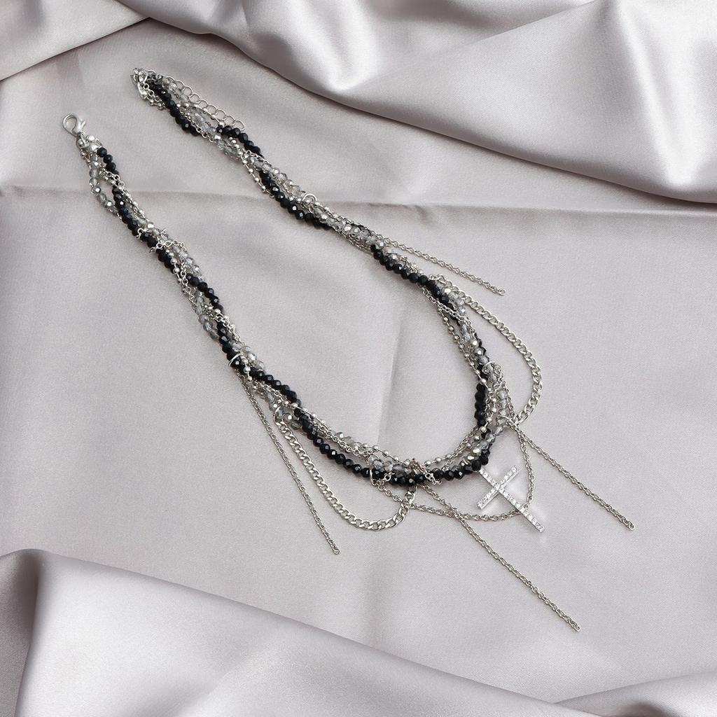 Fashionable Sturdy Glass Crystals Crosses Necklace Featuring Stylish Rhinestones Designs On Elegant Snake Chain