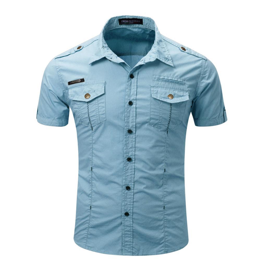 Men's Short Sleeved Shirt, Outdoor Men's Plus Size Military Workwear, All Cotton Shirt