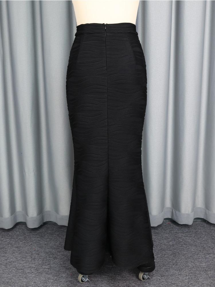 Dámská podzimní zimní sukně s vysokým pasem a dlouhá sukně módní textura vodní vlny černé maxi sukně štíhlá elegantní kancelářský kostým na párty do kostela