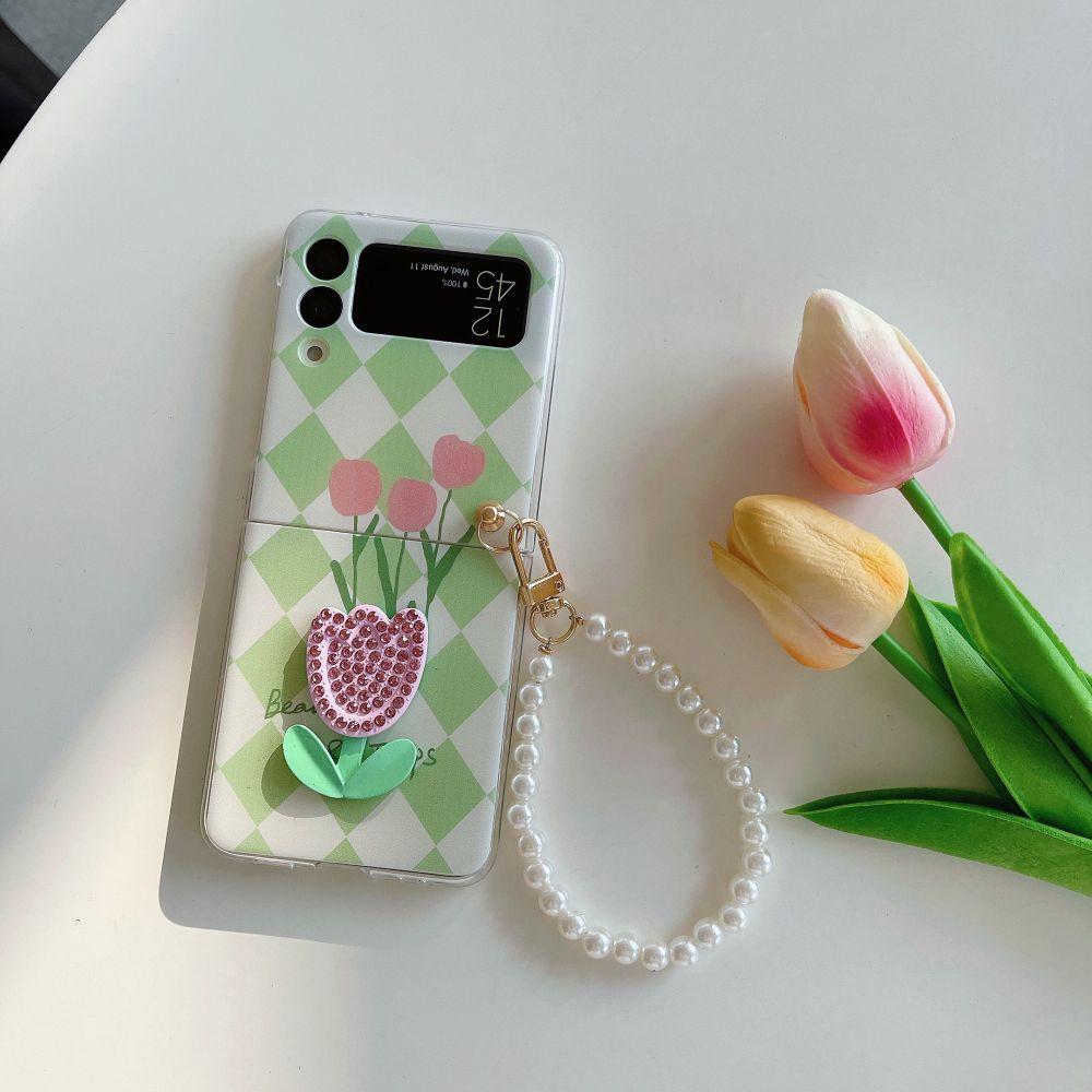 Für Samsung Z Flip 4 Hülle Tulpenblumen Durchscheinende Falthandyhülle mit Armband Für Samsung Z Flip 3 Zflip4 Harte Rückabdeckung