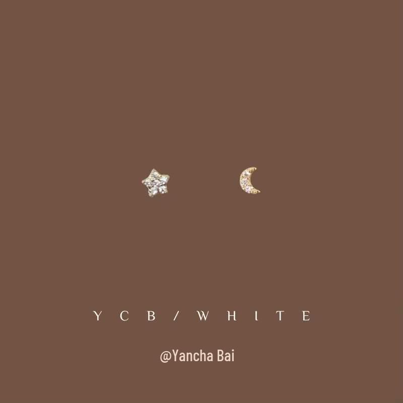 S925 Sterling Silver Star and Moon Mini Stud Earrings