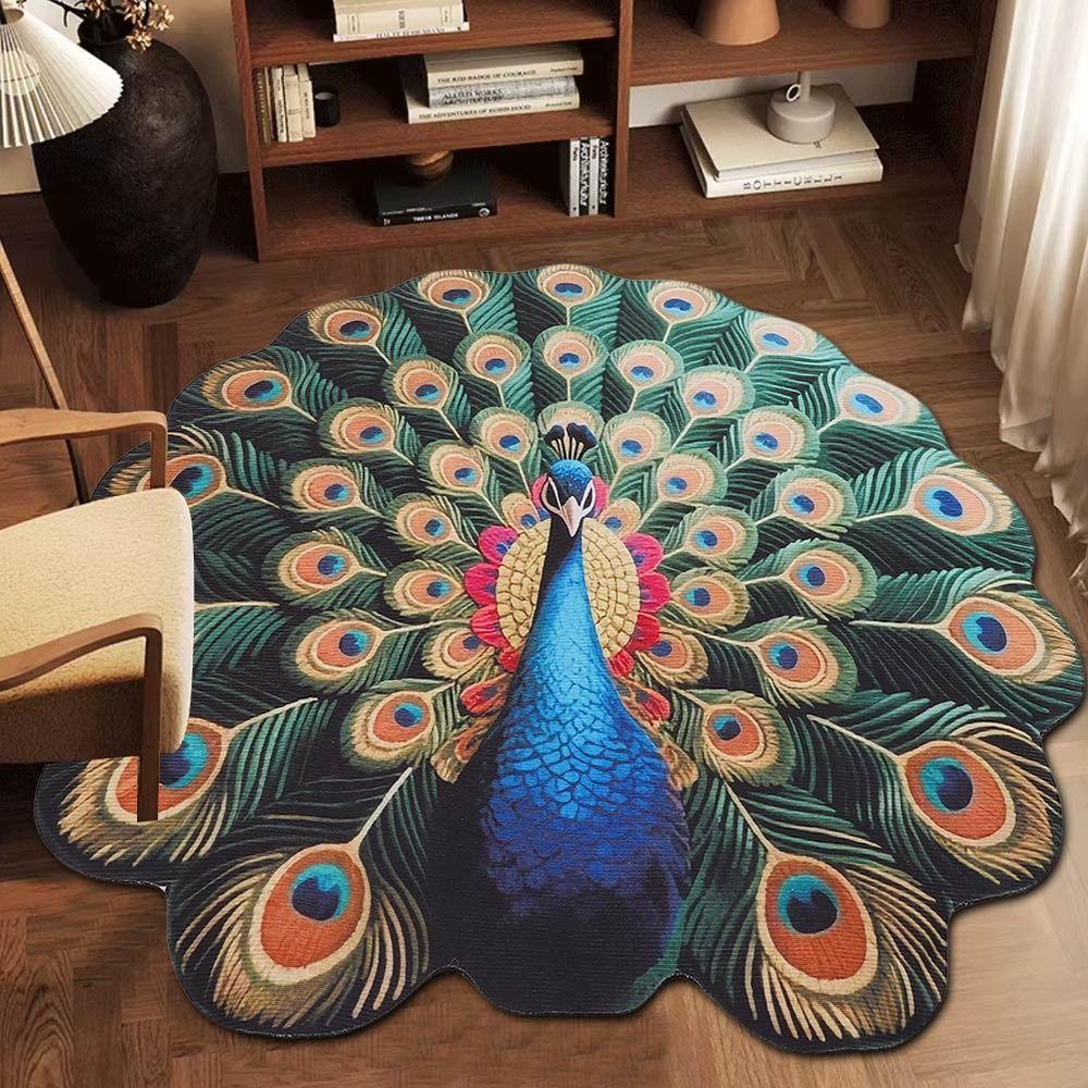 Soft Peacock Carpet Non-slip Bathroom Floor Mat Portable Blanket  for Living Room Tea Table Bedside