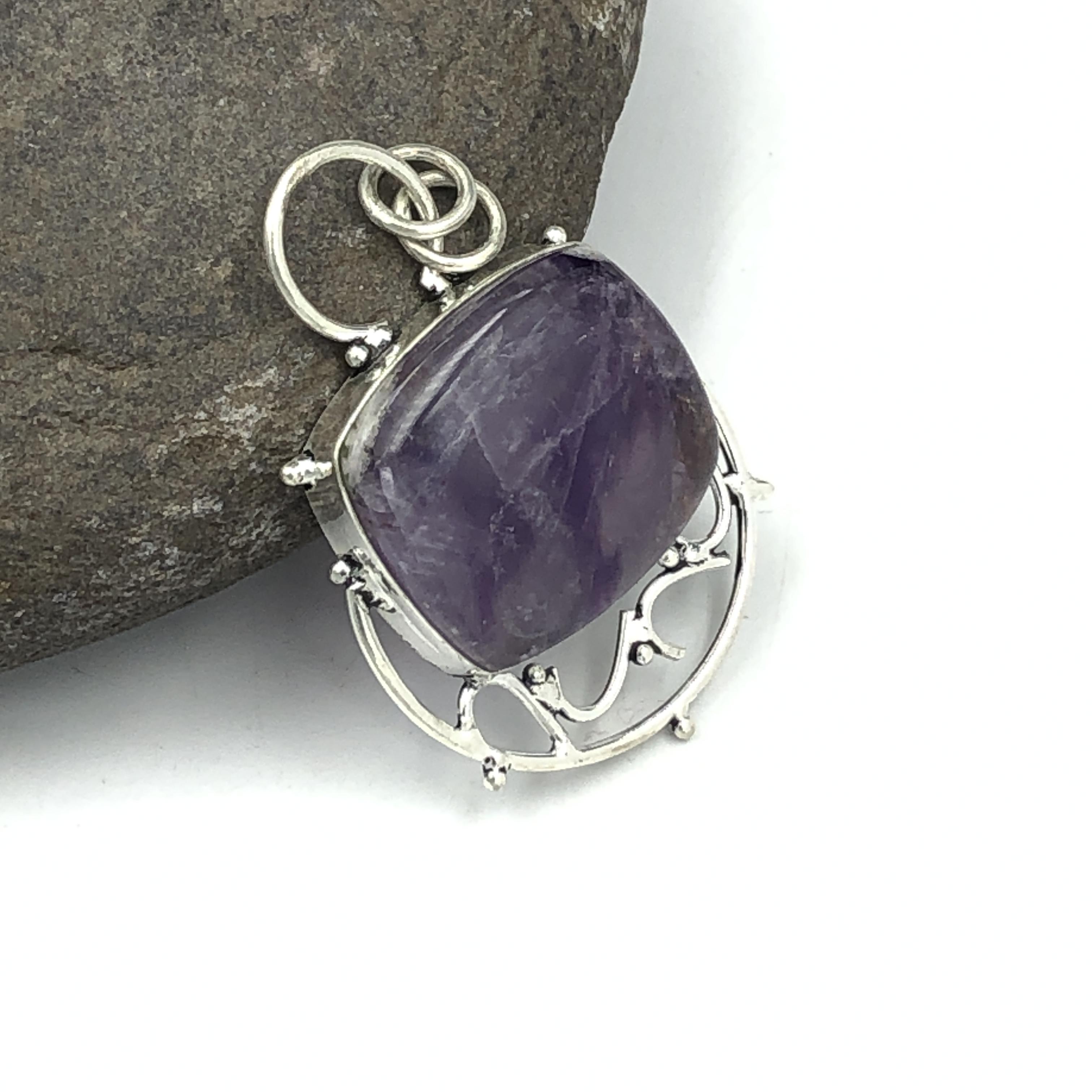 Natural Chevron Amethyst Gemstone 925 Sterling Silver Jewelry Pendant 1.76 AJP-155