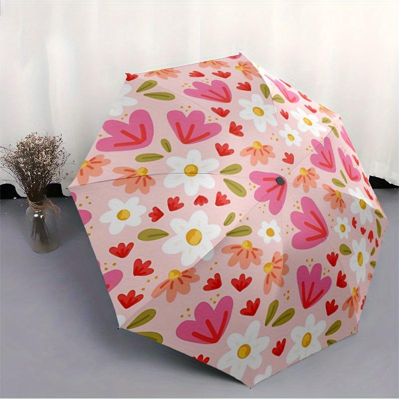 1pc Floral Pattern Automatic Umbrella   Auto Open/Close Folding Umbrella with  8 Rib Frame, 3 Fold Compact Umbrella for Men & Women, 133