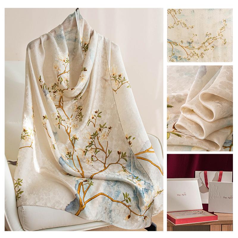 Silk scarf Korean atmosphere spring and summer new printing light mulberry silk silk scarf women's versatile big shawl