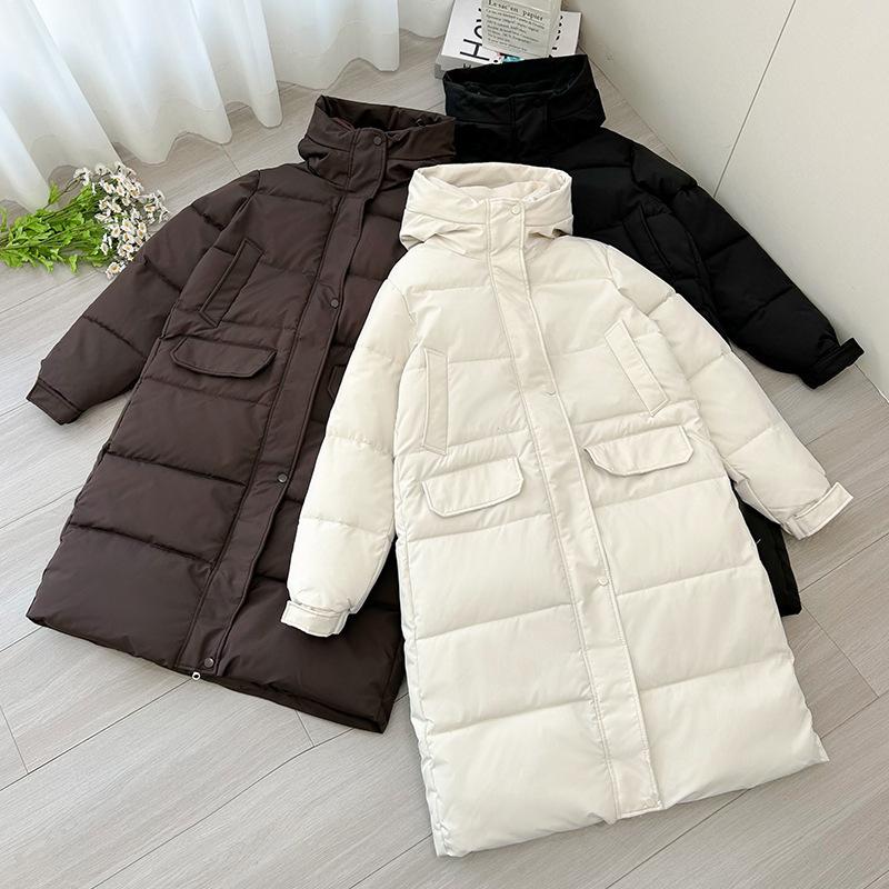 Down Cotton Clothes Women's Medium and Long 2025 New Hooded Korean Version Winter Loose Cotton-padded Clothes Over the Knee Thickened Coat