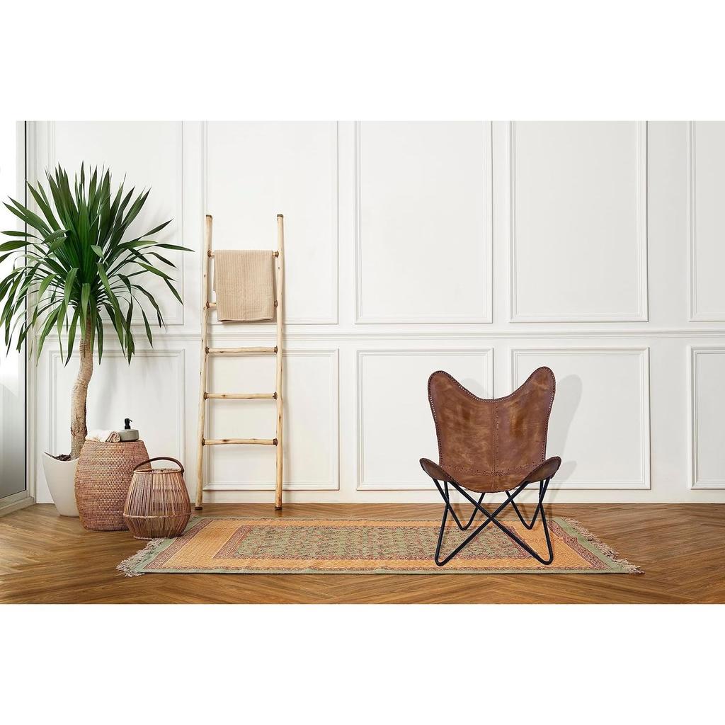 Brązowe Krzesło Skórzane Vintage z Podłokietnikami Składane/Antyczne Skórzane Krzesło Motylkowe Dekoracja Domu/Ręcznie Robione Krzesło (ze składaną podstawką) - Krzesła kempingowo-turystyczne