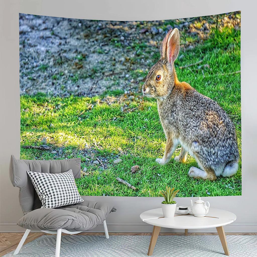 Cute Farm Rabbit Tapestry Grey Rabbit Tapestry Creative Style Tapestry Art Wall Hanging Home Living Room Bedroom Dorm Tapestries