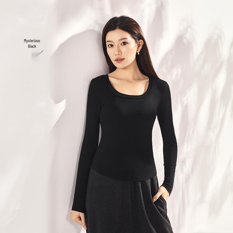 Women's Tencel Bamboo Fiber Long Sleeve Base Shirt with Chest Pad - Autumn/Winter Slimming Top