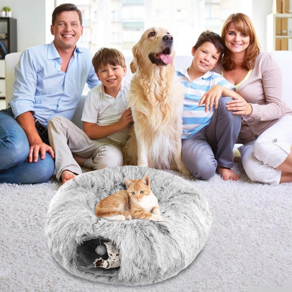 Cat Tunnel Bed 2-in-1 Plush Warm Kitten Cave Warm Kitten Nest For Pet Parents Animal Lovers Cold Weather Indoor Home Office