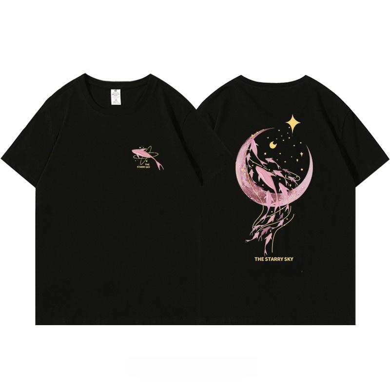 Plus Size Women's Oversize Cotton T-irt Front And Ba Print Loose Ort Sve Street Sle Cartoon We Print White Top