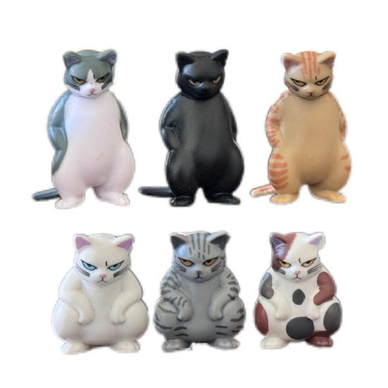 6Pcs Threatening Cat Figurine PVC Cartoon Social Kitten Statue Animal Sculpture Home Office Desktop Bookshelf Decoration Ornament