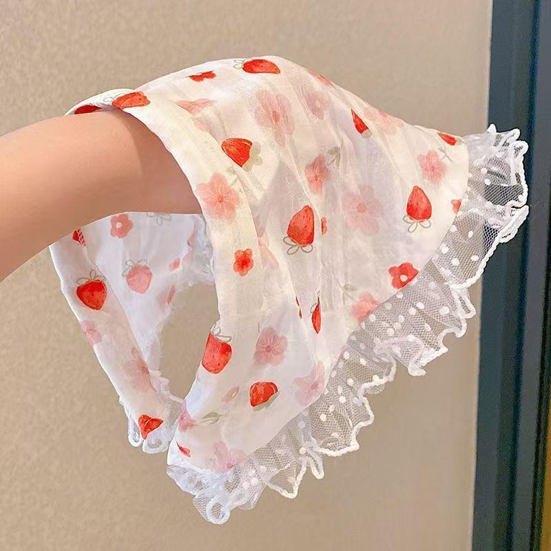 Idyllic lace headband new blast furnace top triangle scarf headband French retro plaid sweet and cute headscarf