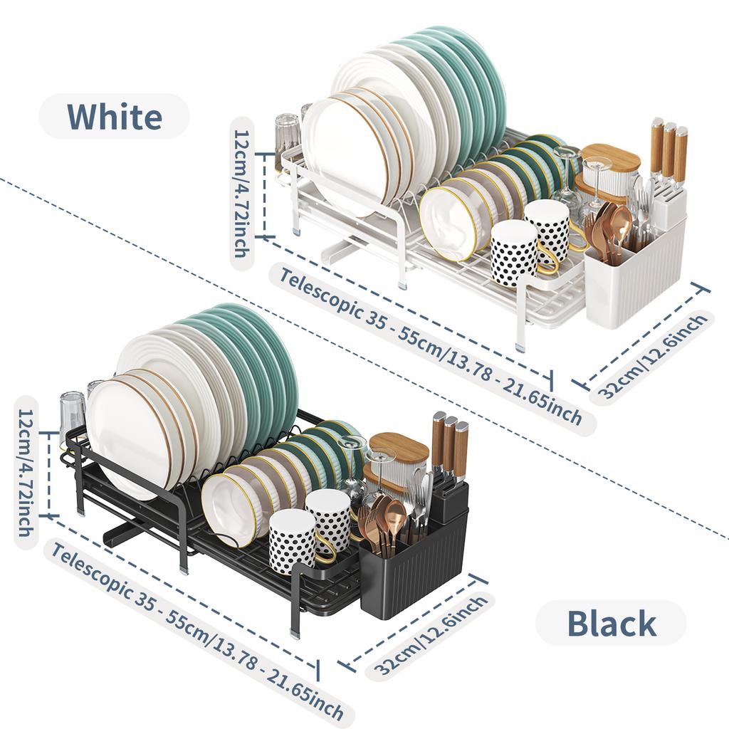 Flat Wire Edge Telescopic Dish Rack (with Cup Holder)