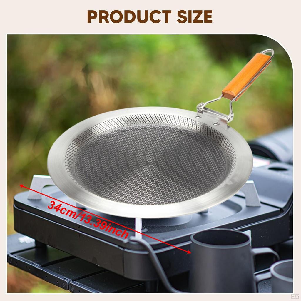 Edelstahl Crêpepfanne Flache Bratpfanne mit klappbarem Griff Camping Kochgeschirr BBQ Grill Runde Pfannkuchen