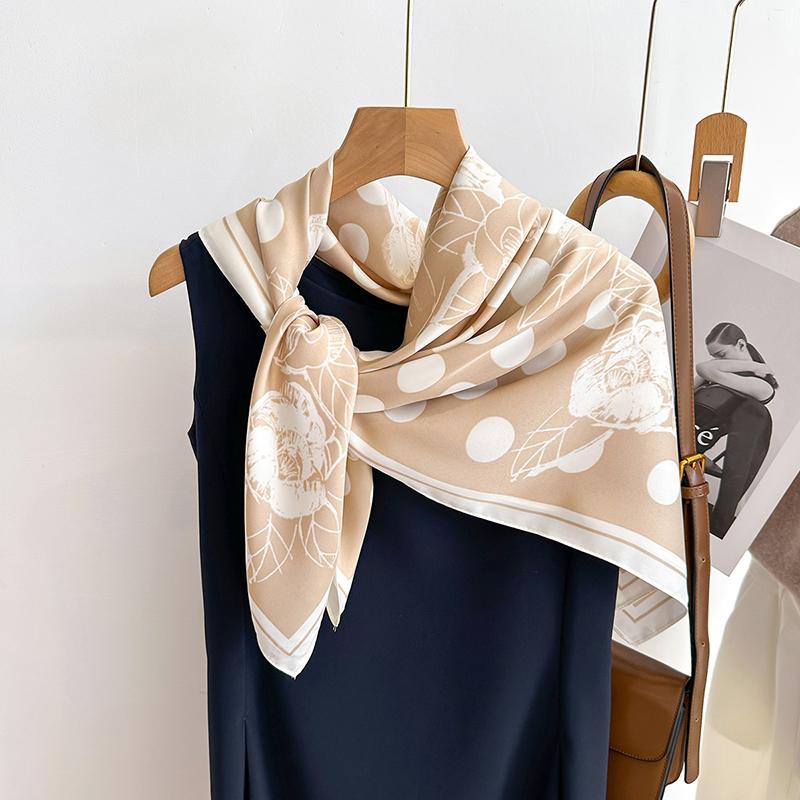 New Print Silk SatinTwill Scarf Luxury 90cm Shawl Wrap Neckerchief Female Wraps Echarpe  Bandana Hijab Head Scarve Gift