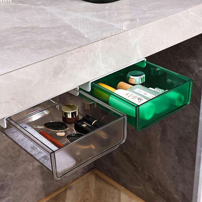 Förvaringslåda för låda under bordet Dold hängande Sovrum Sovsal Kontorsbord Klistring Icke-håltagning Bordsbotten Sortering