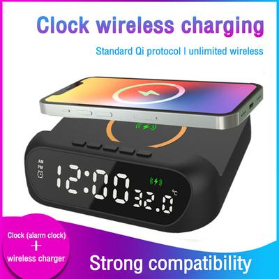 Alarm Clock Wireless Charger Stand With LED Digital  Temperature Calendar Display Desktop Clock Mobile Phone Wireless Chargeing Station