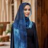 New Arrival Watercolor Digital Print Chiffon Hijab Scarf Woman Muslim Hijab Shawls Lady Colorful Blue Ethnic Islamic Turban
