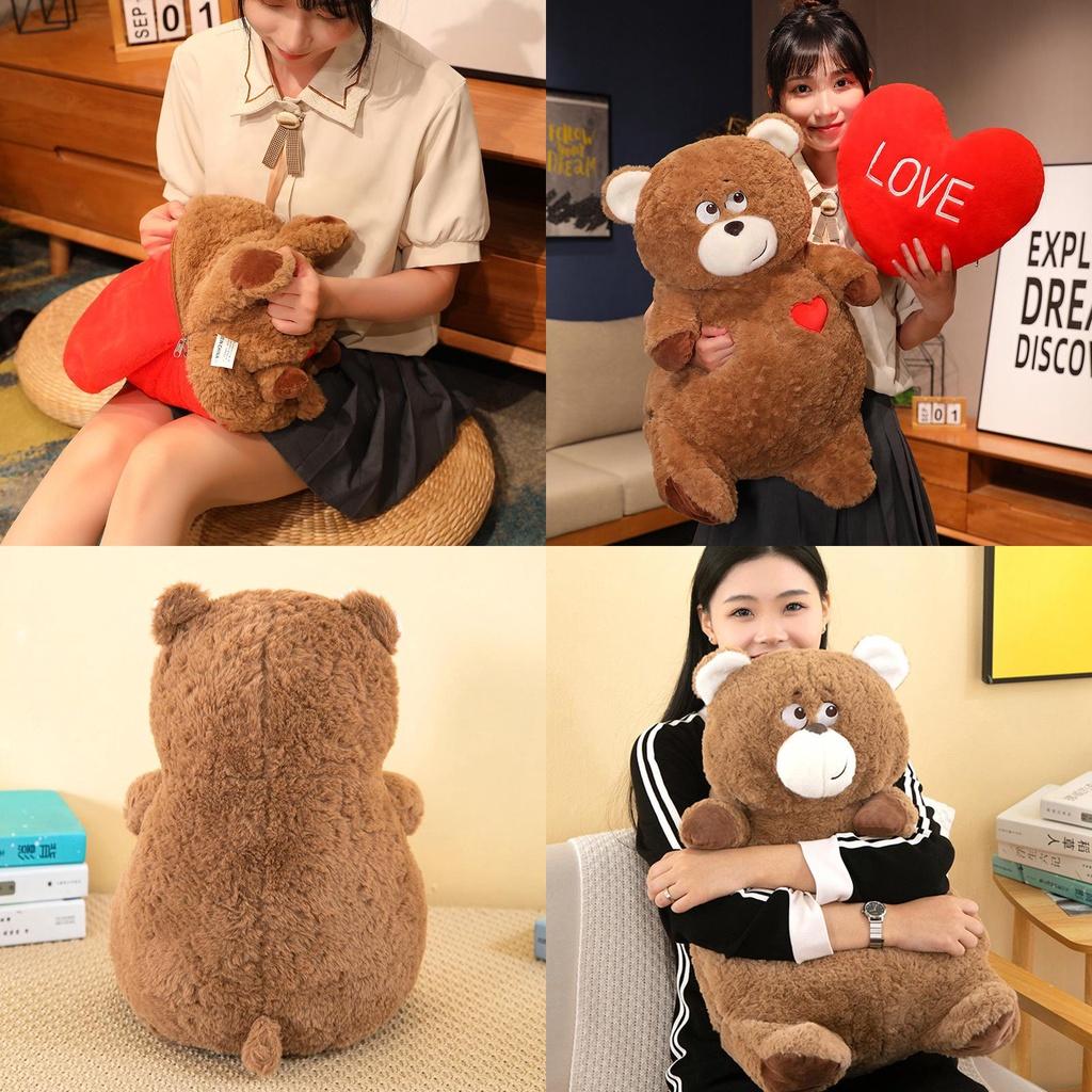 Peluche Ours en Peluche Mignon Oreiller Cœur Réversible Poupée Animal de Dessin Animé Cadeau d'Anniversaire Pour Filles 40cm 0.35kg