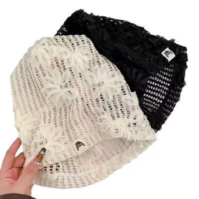 Flower Lace Hollow Pile Three-dimensional Hat for Women In Spring and Summer Thin and Breathable Big Head Hat with A Head Cover