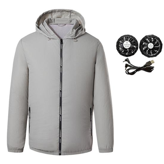 

Охлаждающая куртка USB-вентилятор 3 скорости Мужская с длинным рукавом с капюшоном Куртка с кондиционером Одежда Уличная одежда M светло-серый