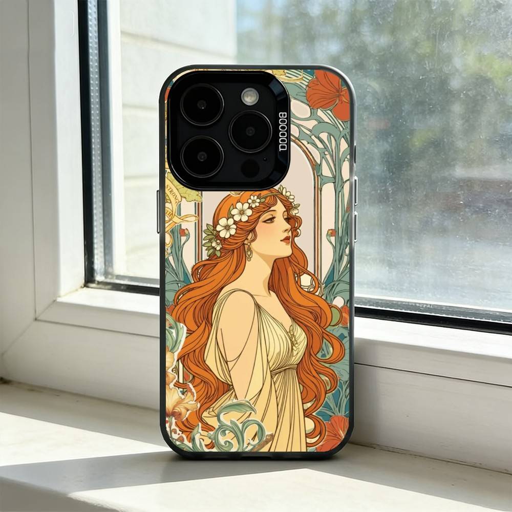 

ART Alphonse M-Mucha Phone Case For iPhone 17,16,15,14,13,12,11 Plus,Pro Max,XS,Colorful Silver Phone case Funda Cover iPhone14ProMax